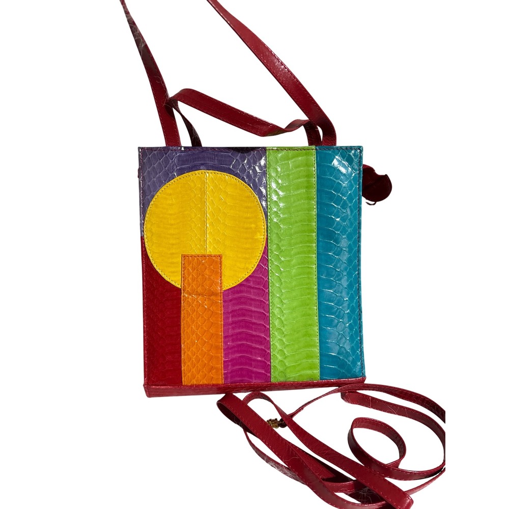 J. Renee‎ Womens Multicolor Snakeskin Colorblock Crossbody Bag Red 8x8